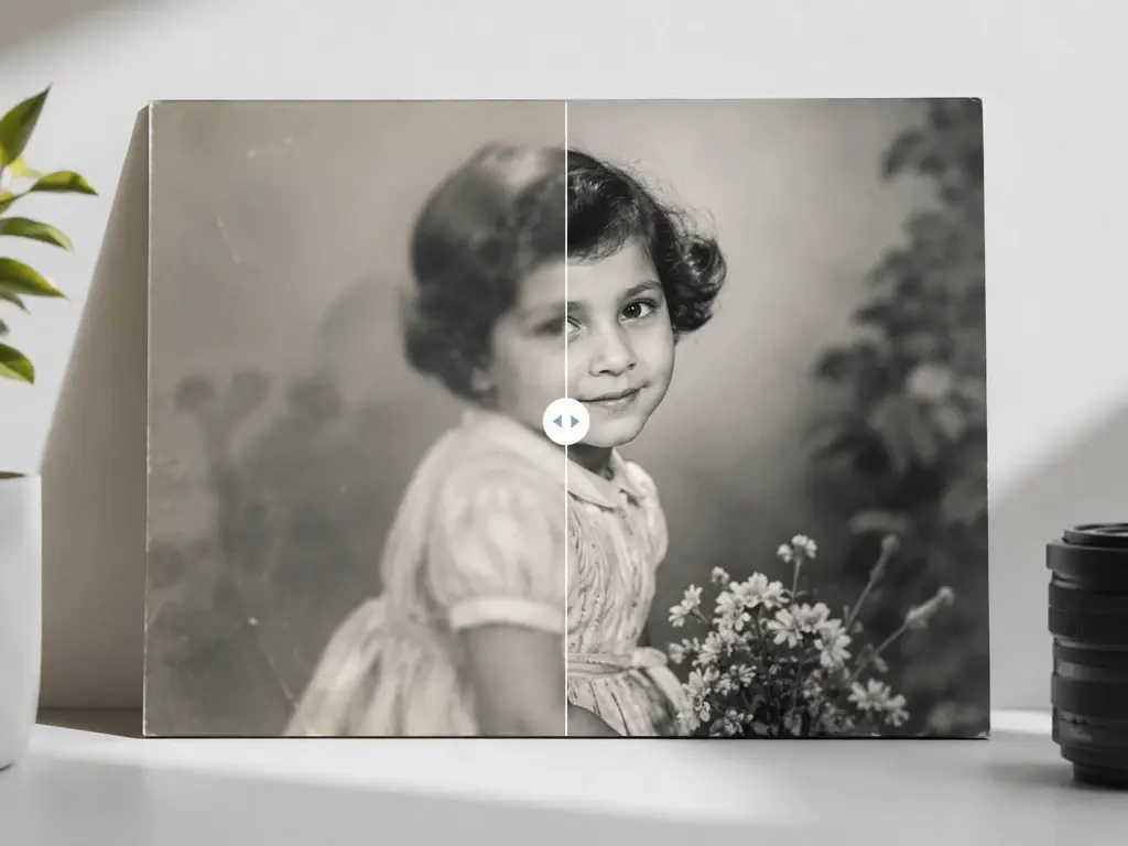 Anime artwork and a restored old family photo enlarged with clean lines and detail
