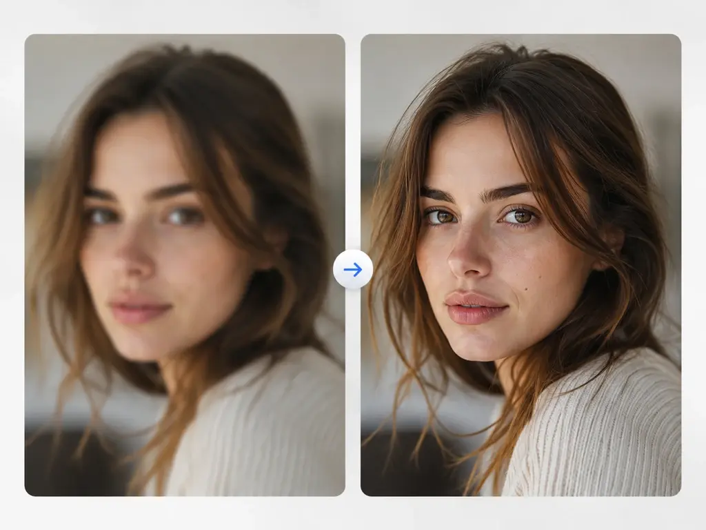 Soft out of focus portrait sharpened by UpscaleAI as an unblur image and image sharpener pass
