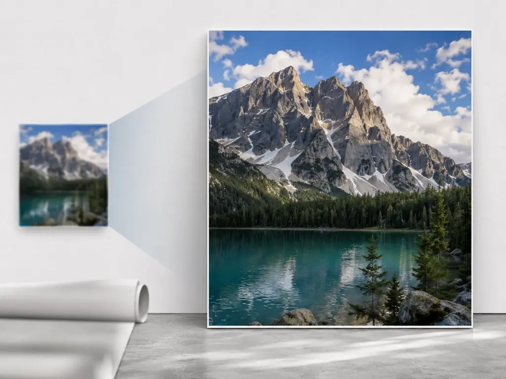 Small photo enlarged across a 4K and 8K resolution grid ready for large print output
