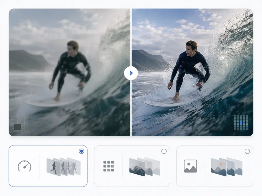 UpscaleAI as an ai video enhancer picking a Topaz model and smoothing to 60fps