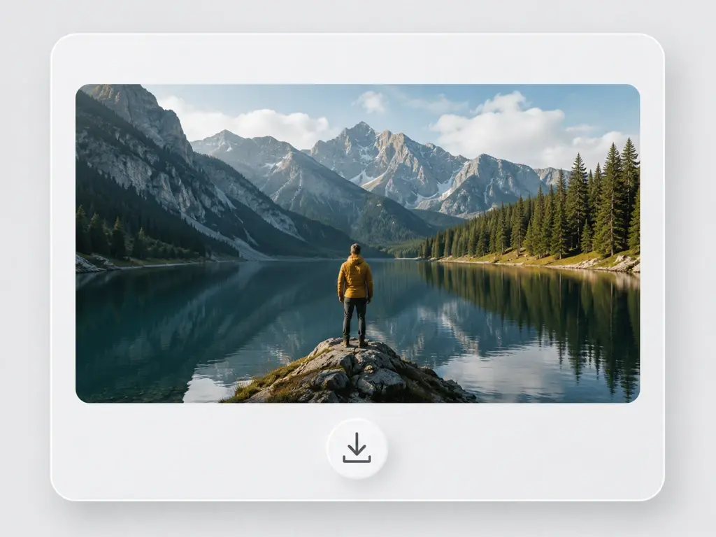 A preview player showing a 4K result with a download button and the clip saved in Assets